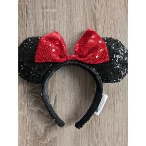 Disney Parks Resort Disneyland Disney World Minnie Mouse Sequin Ears Red Bow Hat